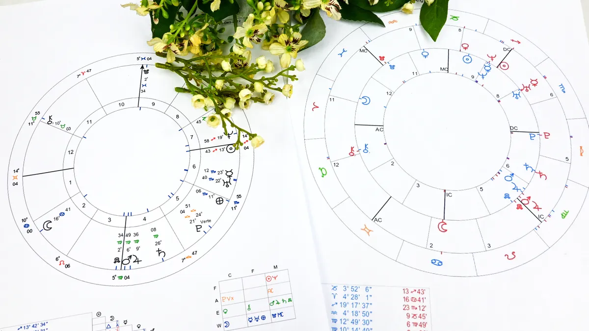 relationship reading: two birth charts synastry illustration