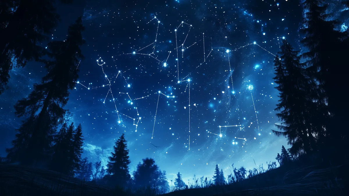 when will i meet my soulmate: constellations over moonlit horizon illustration